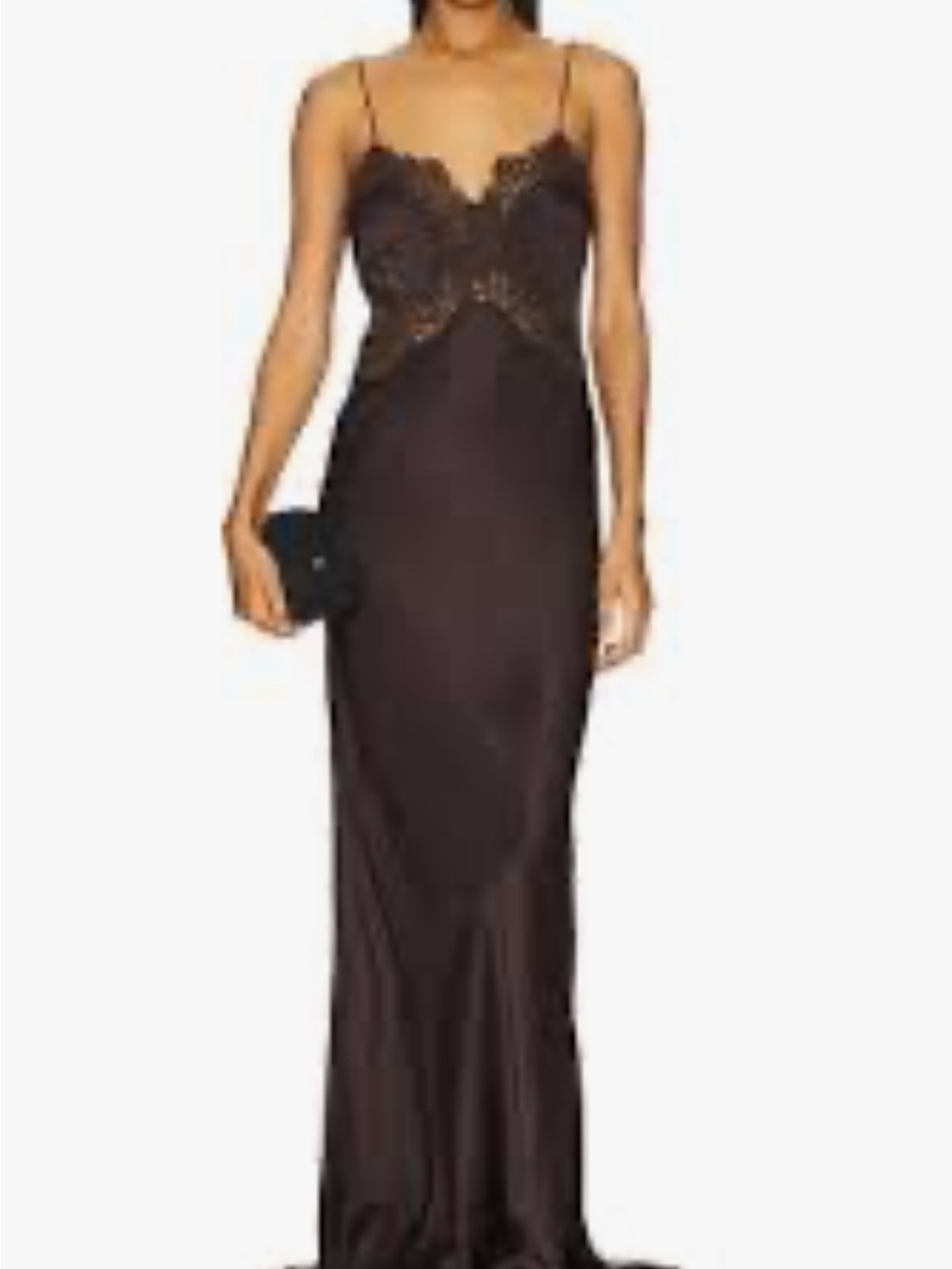 House of Harlow 1960-Satin Lace-Trim Slip Dress in Deep Brown - Picture 2 of 7